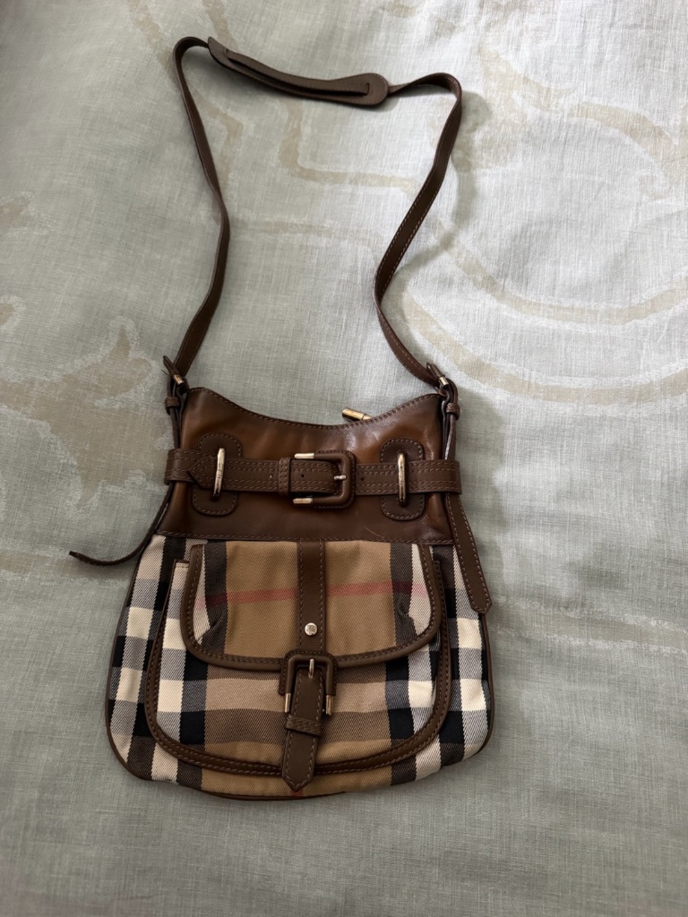 Burberry Brown Tan Check Crossbody Bag